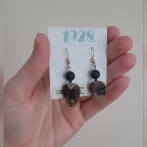 Vintage 1928 Earthy Carved Stone Dangle Earrings